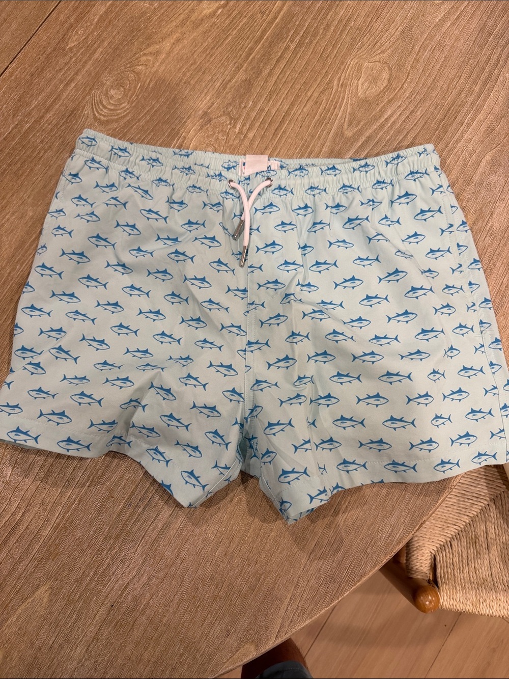 Men's Light Blue Fish-Print Swim Trunks
